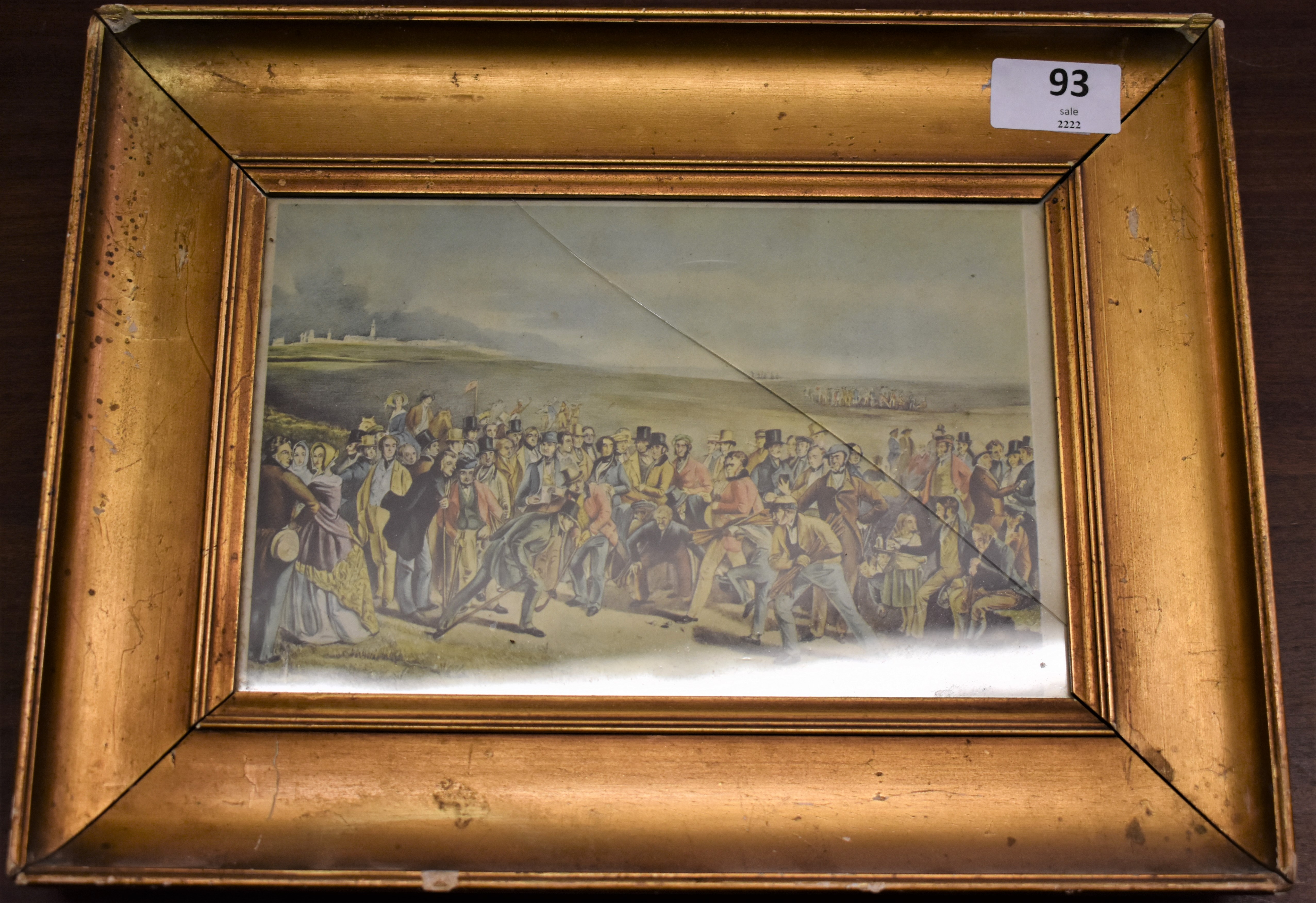 Victorian Golfing Print, Distinguished Gentlemen inspecting who has the ball closer to the hold.