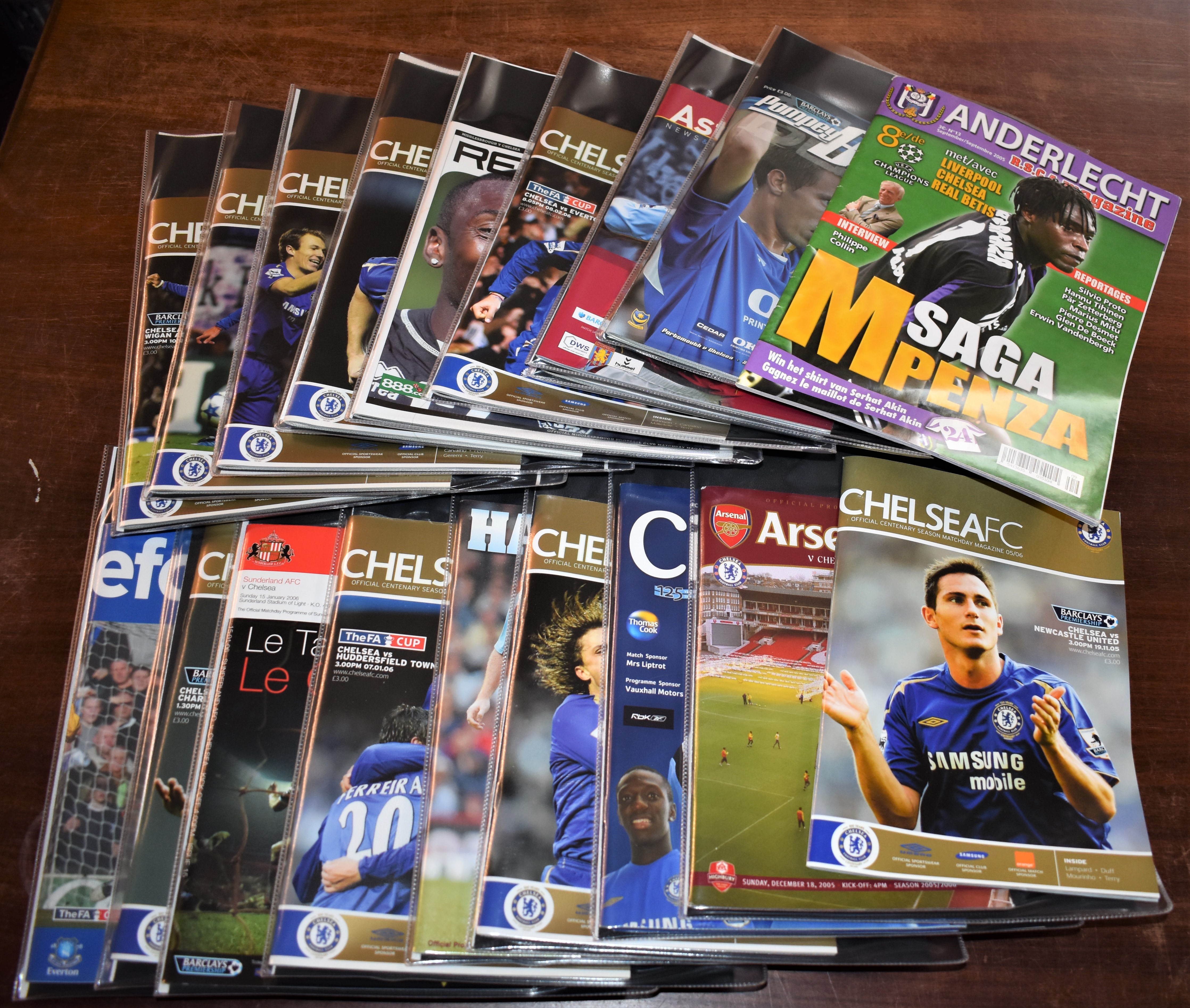 Chelsea FC Programmes, Nov 05-Feb 2006 (Season 2005-06), including Anderlecht RSCA Magazine Carton