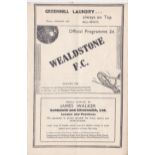 Wealdstone v Chesham 1939 October 21st Friendly vertical crease rusty staple score and team change