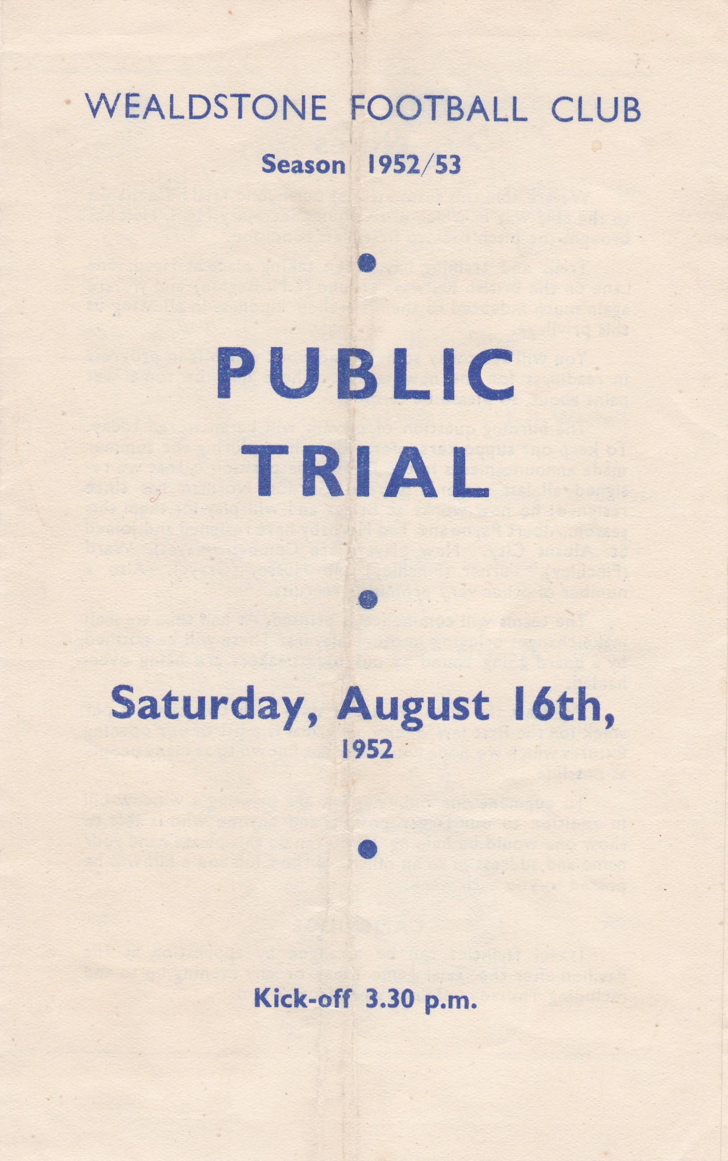 Wealdstone Public Trial 1952 August 16th vertical crease newspaper report included