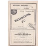 Wealdstone v Hitchin Town 1939 September 30th Friendly vertical crease rusty staple score and team