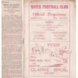 Hayes v Wealdstone 1937 October 9th Athenian League vertical fold rusty staple score and team change