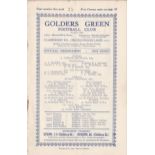 Golders Green v Wealdstone 1937 December 28th Athenian League vertical fold rusty staples score