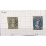 Australia (Tasmania) 1856-57 2d dull emerald green, SG20 used, 4d deep blue, SG21, used. SG £1000+