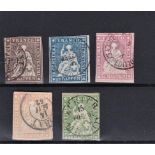Switzerland 1858-62 'Green Silk Thread' SG 47-51 fine used, Michel 13-17 quality lot. Cat £270