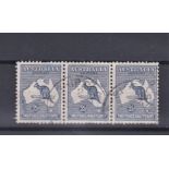 Australia 1913 2 1/2 Indigo strip of three 'Heavy Coastline' Fine and Used SG4 BW9(2)e Stamp 1.