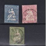 Switzerland 1858-62 'Green silk thread' SG 48-49, 51 fine used, Michel 14-15, 17. Cat £172
