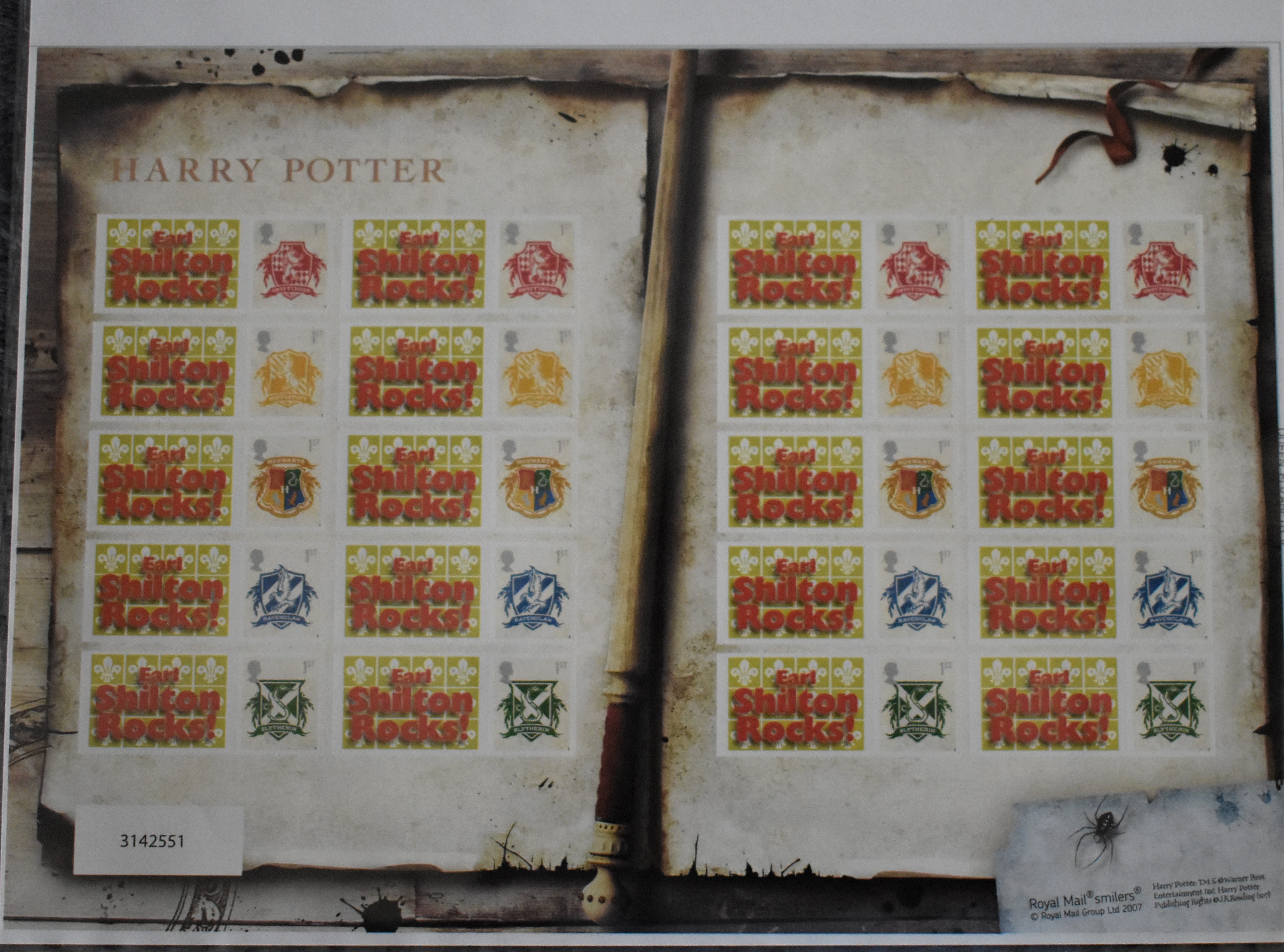 Great Britain 2007 Royal Mail Smiler's Sheet Harry Potter/Earl Shilton 20x 1st Class 'Hogwarts'