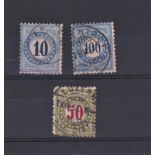 Switzerland 1878-83 Postage due, SG; D100B used 10c, D96 used 100c and D204B used 50c