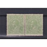 Australia 1918/20 1/2d Yellow Green SG 48a "Thin Fraction Bar", at right in left stamp of pair toned