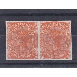 Australia (Tasmania) 1891 1/2d orange, imperforate u/m Mint Pair, SG 172a. Cat £300+