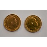 Gold Half Sovereigns 1908 and 1910 (2), EF or better