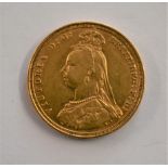 Gold 1887 Victoria Jubilee Head Sovereign, VF