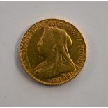 Gold 1899 Victoria old Head Sovereign, VF