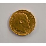 Gold 1908 KEDVII Sovereign, GVF+
