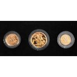 Gold Royal Mint 1987 Proof Boxed Coin Set, certificate No.2635. Three coins, 1987 Half Sovereign,