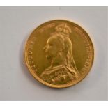 Gold 1892 Victoria Jubilee Head Sovereign, VF