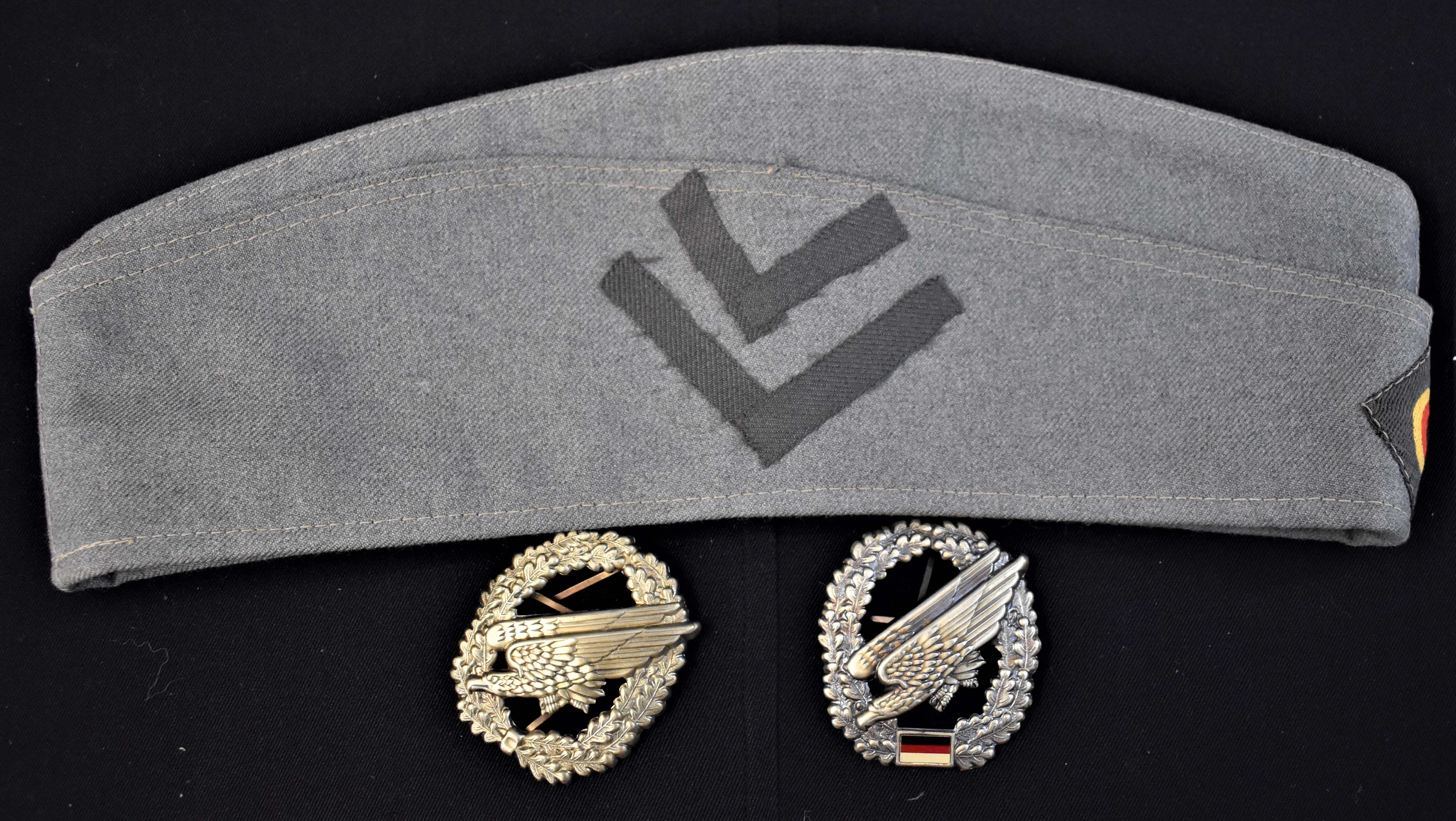 German Bundeswehr Army side cap with NCO Chevrons sewn on the side, label inside stamped " - Image 2 of 3