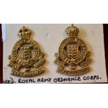 British WWII Officers Royal Army Ordnance Corp Collar badges, (Gilding metal, lugs) -British WWII