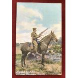 British Pre-WWI Art Postcard showing a Trooper of the 1st King's Dragoon Guards in full field kit