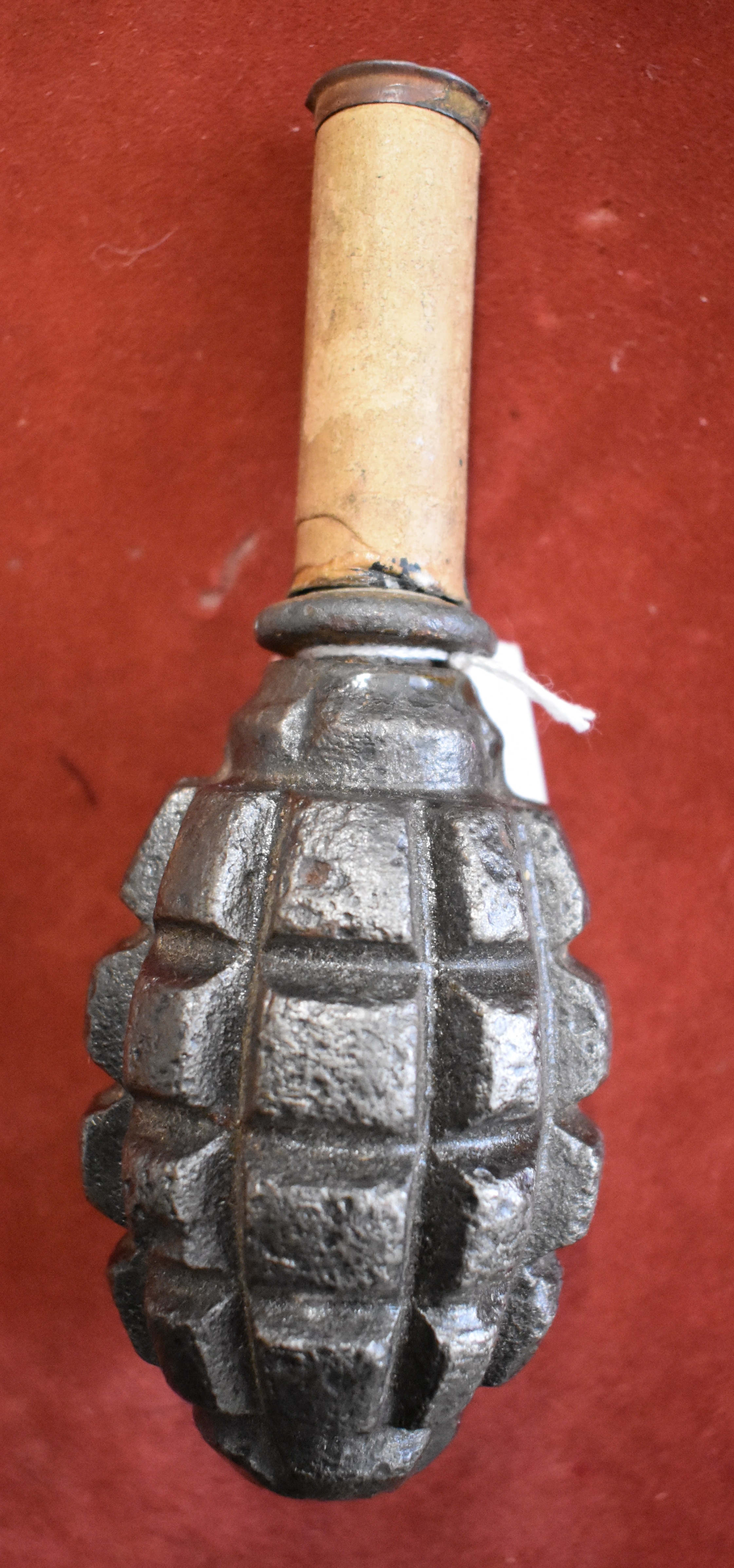 French WWI 1915 First Pattern F1 Grenade with card wick ignition plug fuze cover (Grenade F1,