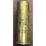 British WWII 25Pdr MKII brass shell case, dated 1942 with makers stamp DB/C and excellent ink