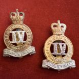 4th (Queen's Own) Hussars EIIR Cap Badges (2 in Bi-metal), one with lugs and the other with a