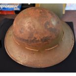 British WWII Civil Defence/Home Front “Zuckerman” steel helmet in military green, complete with
