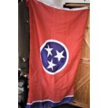 American 1980/90's era Tennessee Flag 3' x 5', a large red flag with a central blue circle having