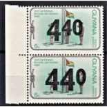 Guyana 1961 440 cents on 6 cents, Scout stamps, u/m mint pair with two types of surcharge (200 +