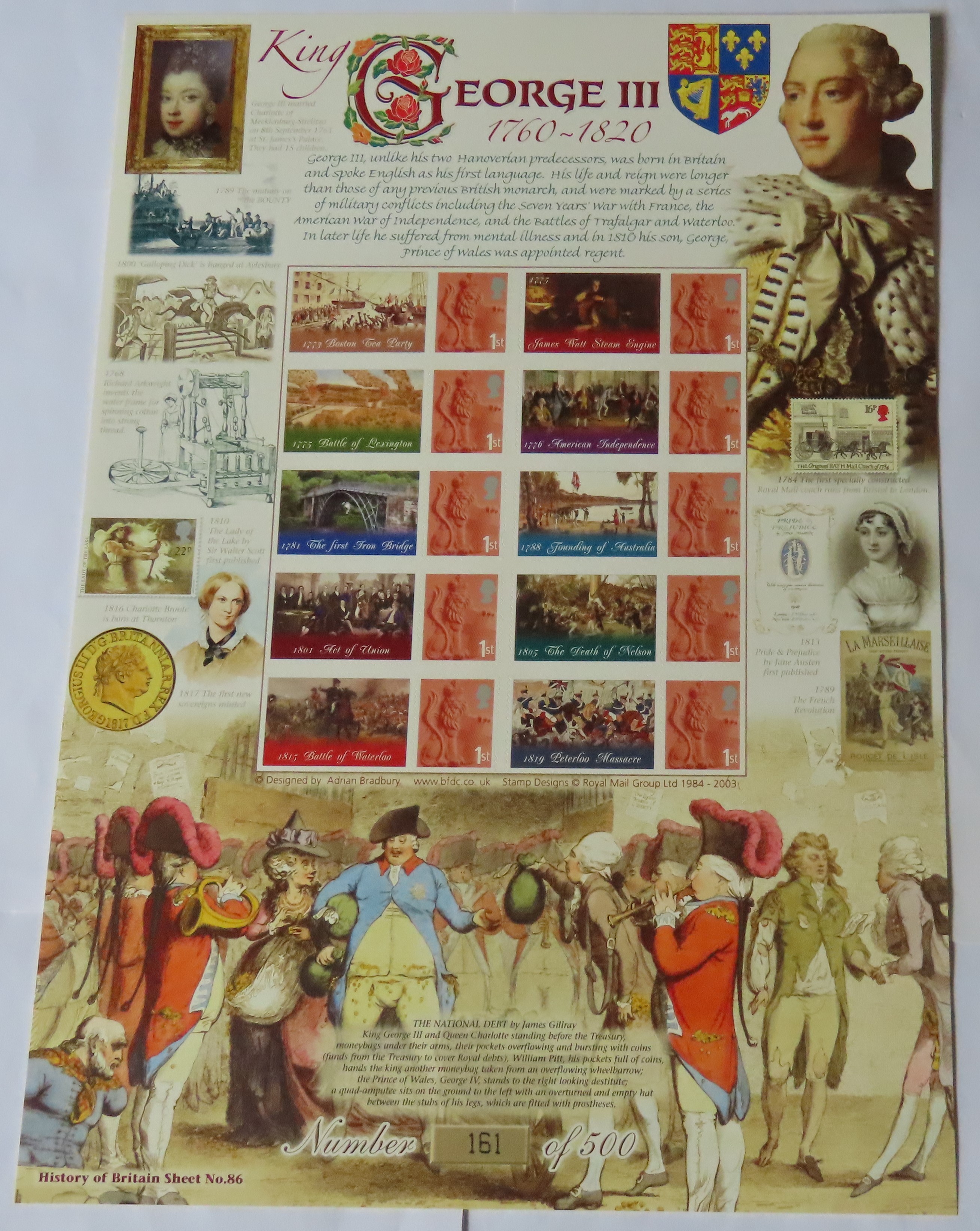 Great Britain 2012 King George III 1760-1820, Royal Mail / Bradbury History of Britain Sheet No. 86.