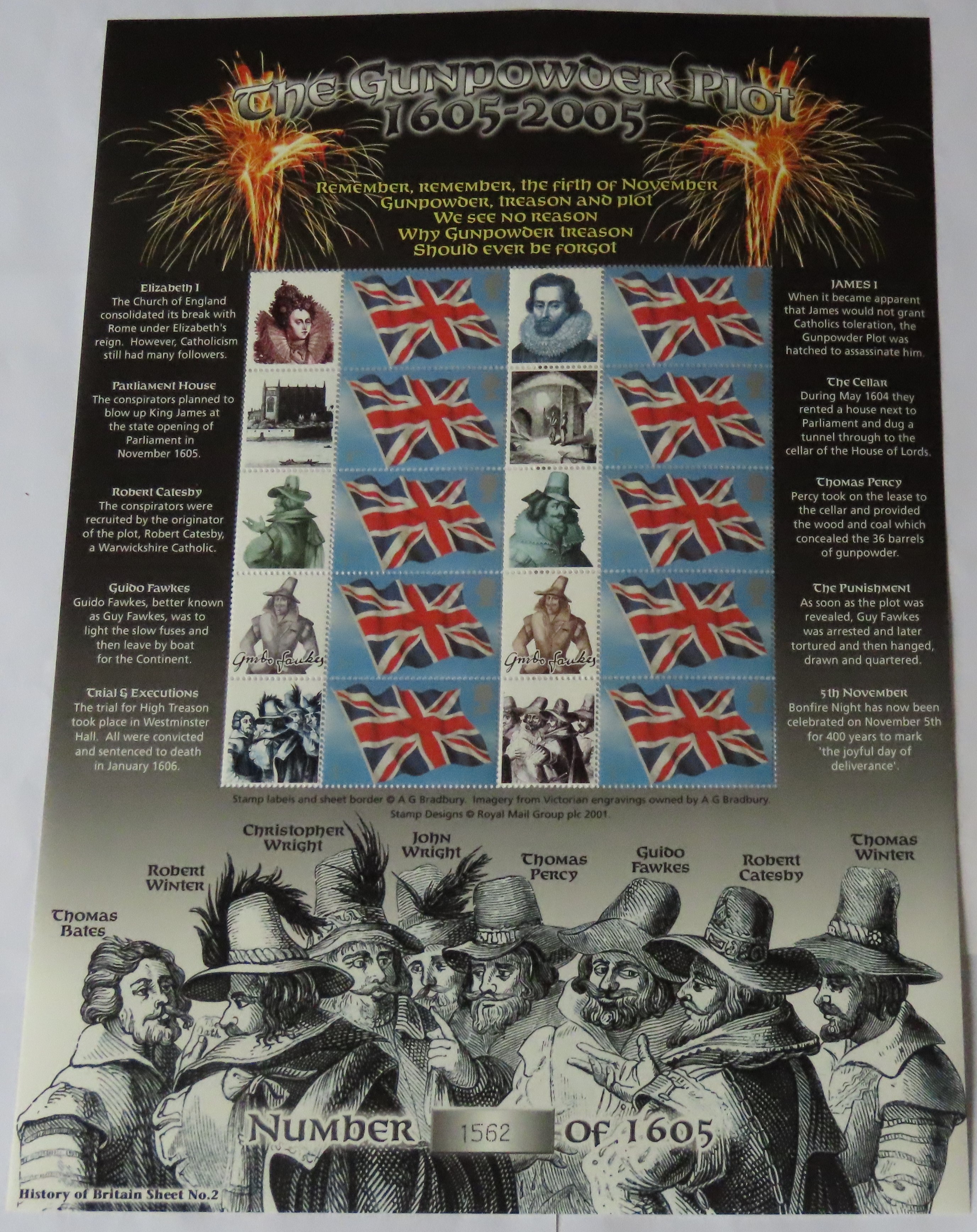 Great Britain 2005 The Gunpowder Plot 1605-2005 Bradbury / RM 'History of Britain' Sheet No 2, Ten x