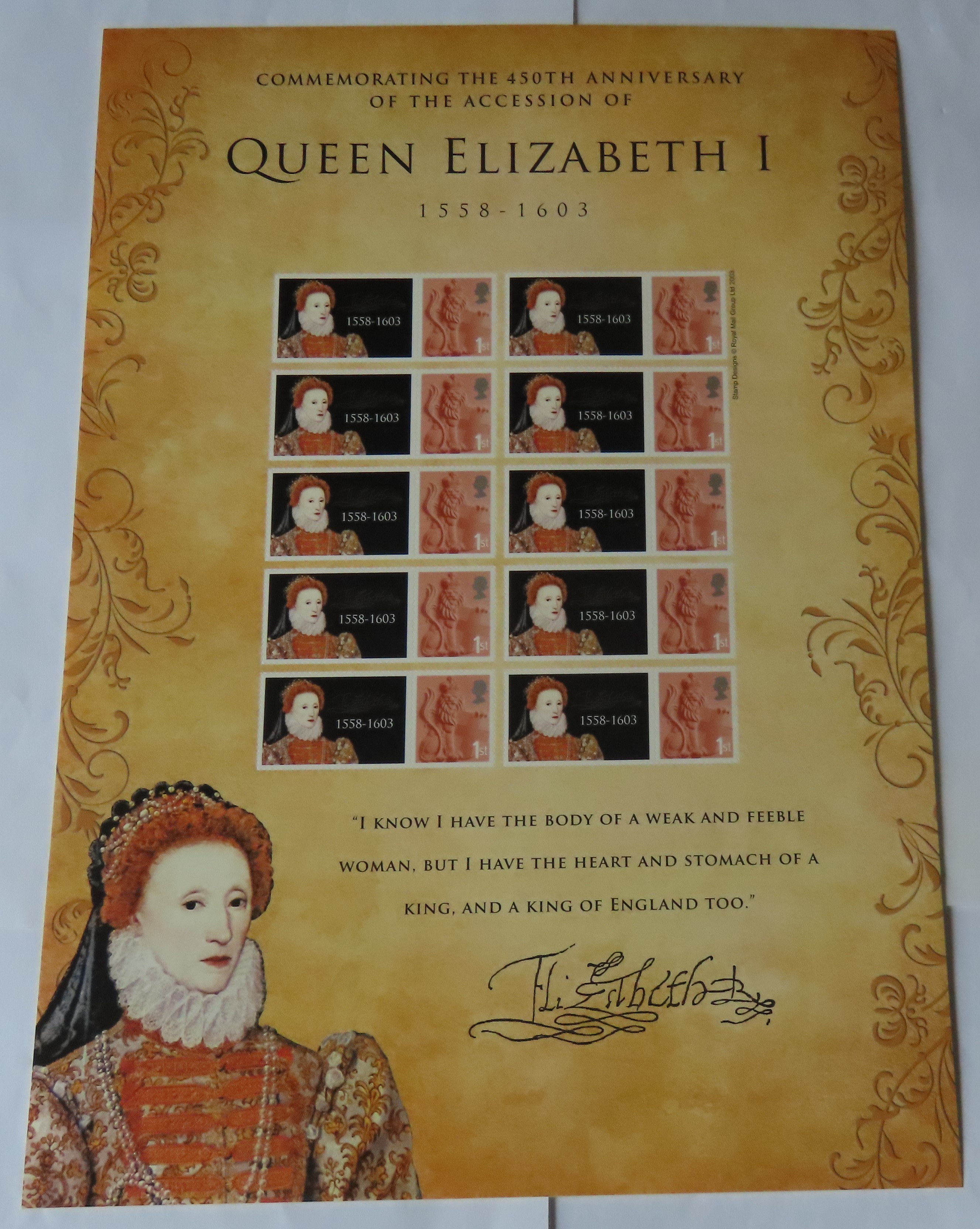 Great Britain 2008 450th Anniversary of Queen Elizabeth I Royal Mail Smilers Sheet, 10 x First Class