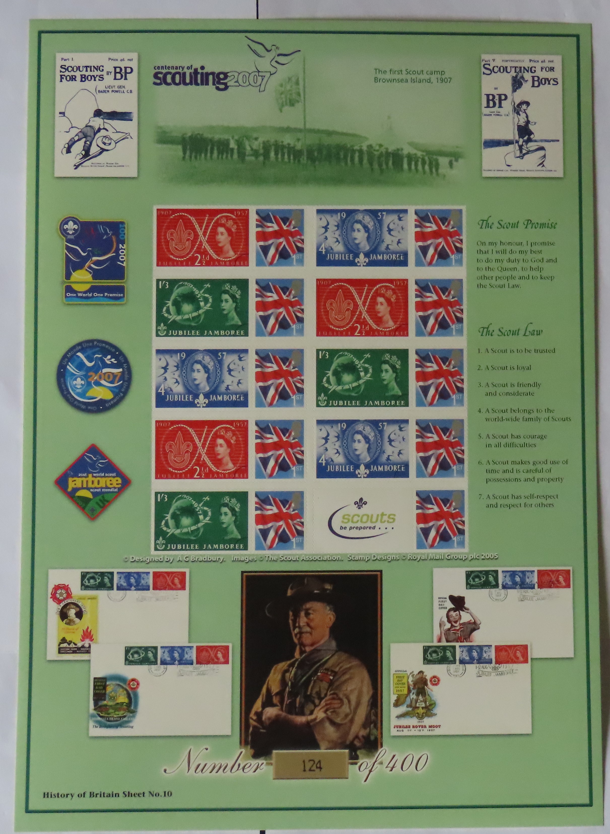 Great Britain 2007 Centenary of Scouting Bradbury / Royal Mail 'History of Britain' Sheet No 10. Ten