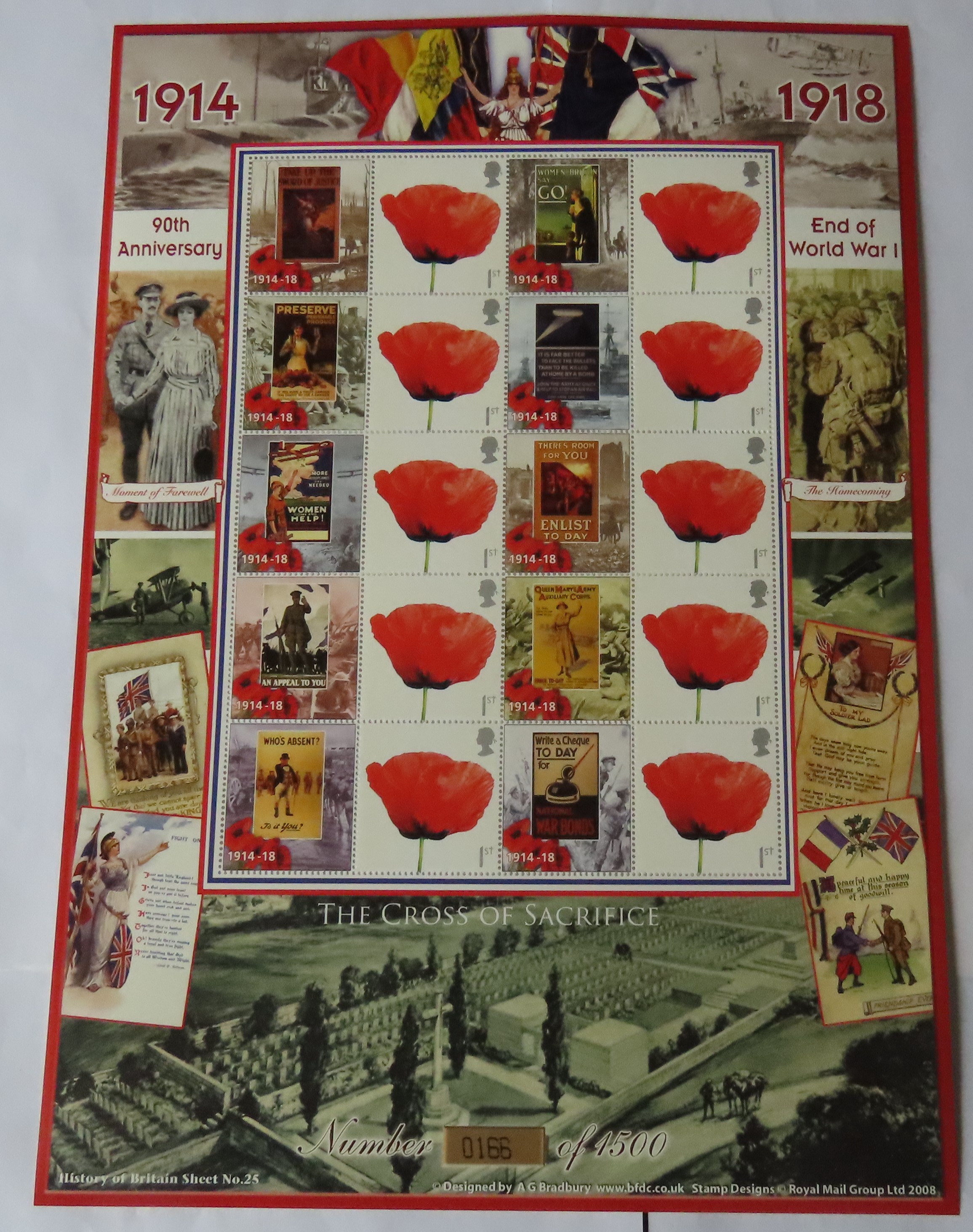 GB 2008 1914-1918 End of WWI 90th Anniversary, Royal Mail / Bradbury History of Britain Sheet no 25.