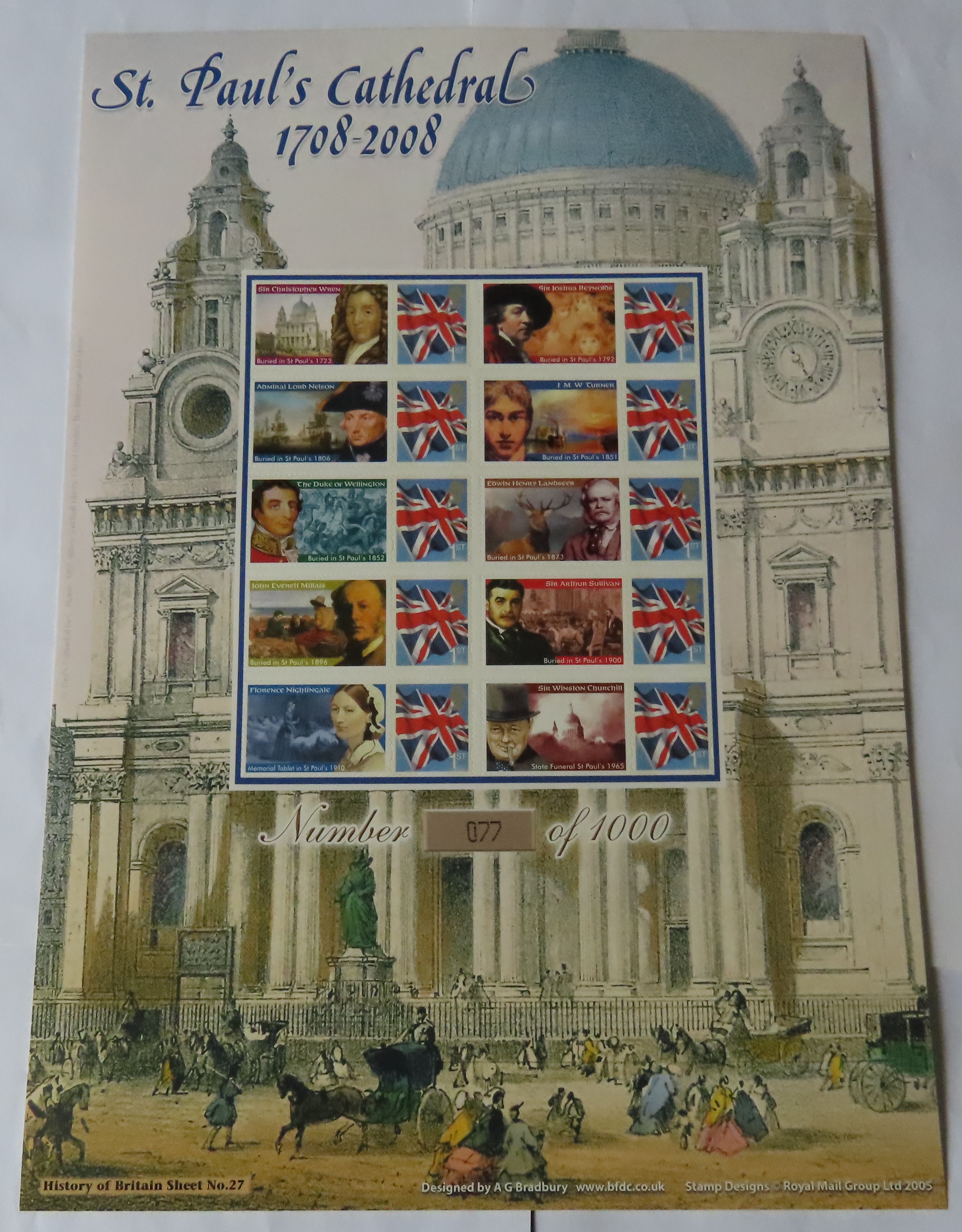 GB 2008 St Paul’s Cathedral 1708-2018, Royal Mail / Bradbury History of Britain Sheet no 27. 10