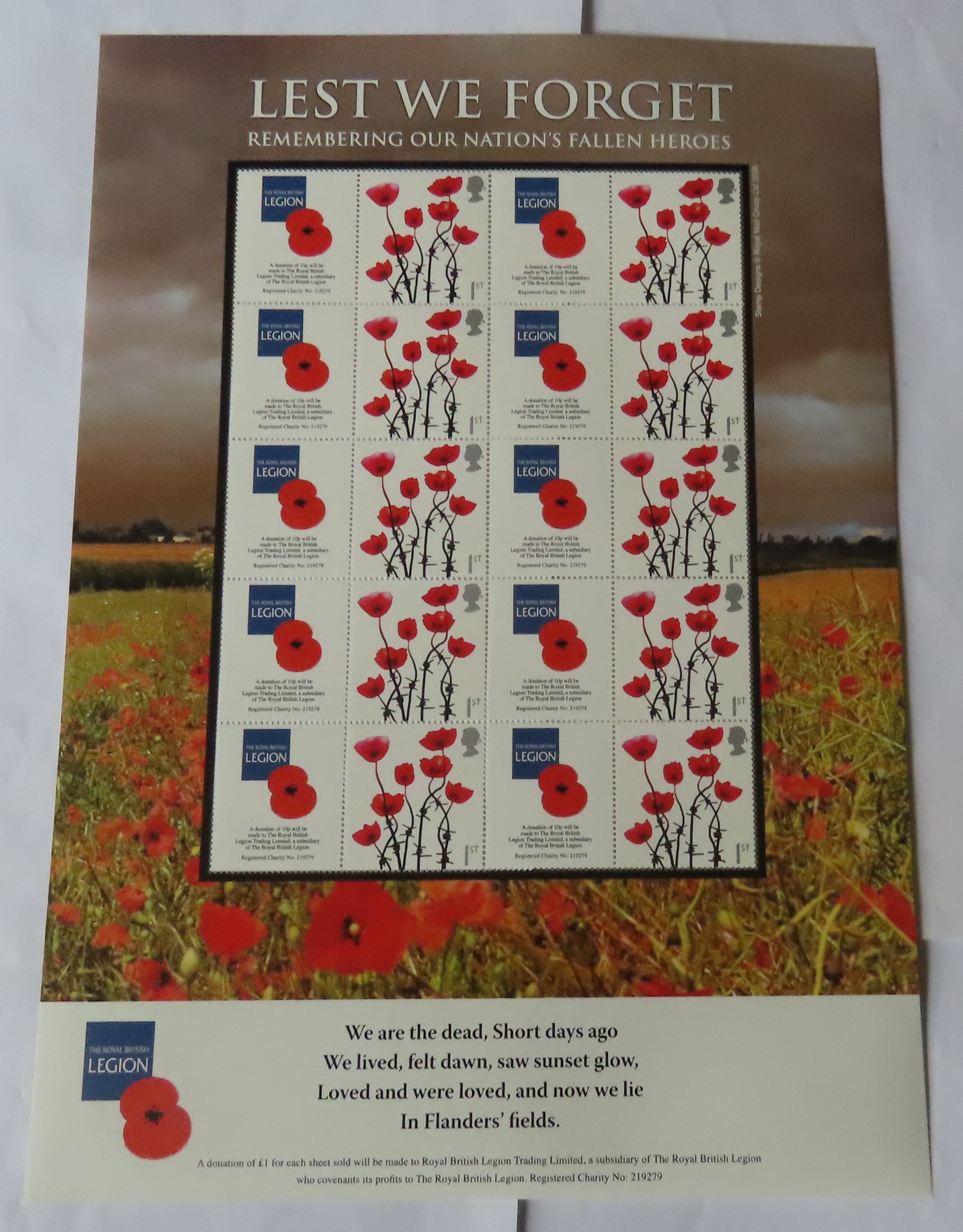 Great Britain 2008 Lest we Forget / Remembrance Our Nations Fallen Heroes, Royal Mail Smilers Sheet,