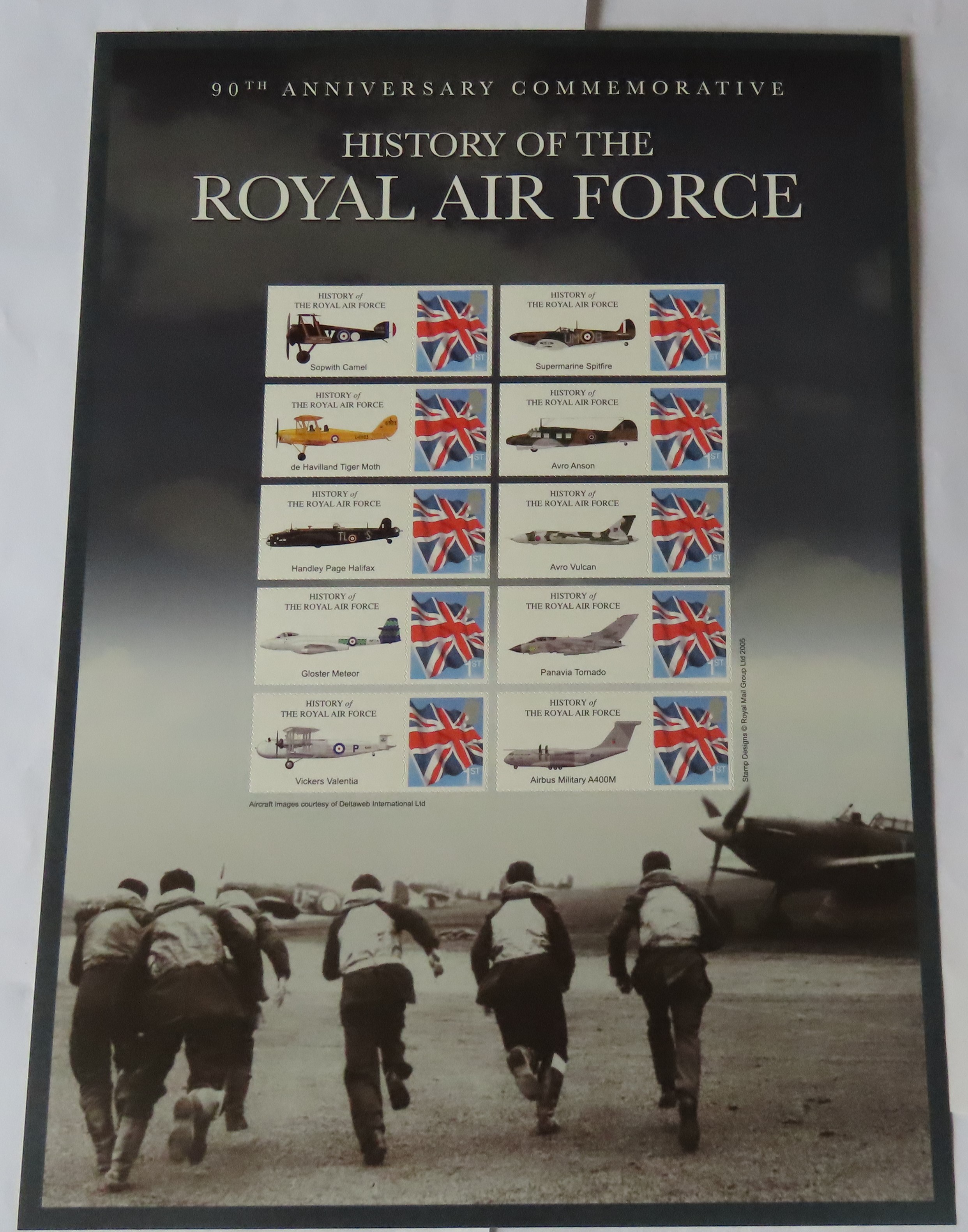 Great Britain 2007 RAF 90th Anniversary Royal Mail Smilers Sheet, Historical Airplanes, 10 x First