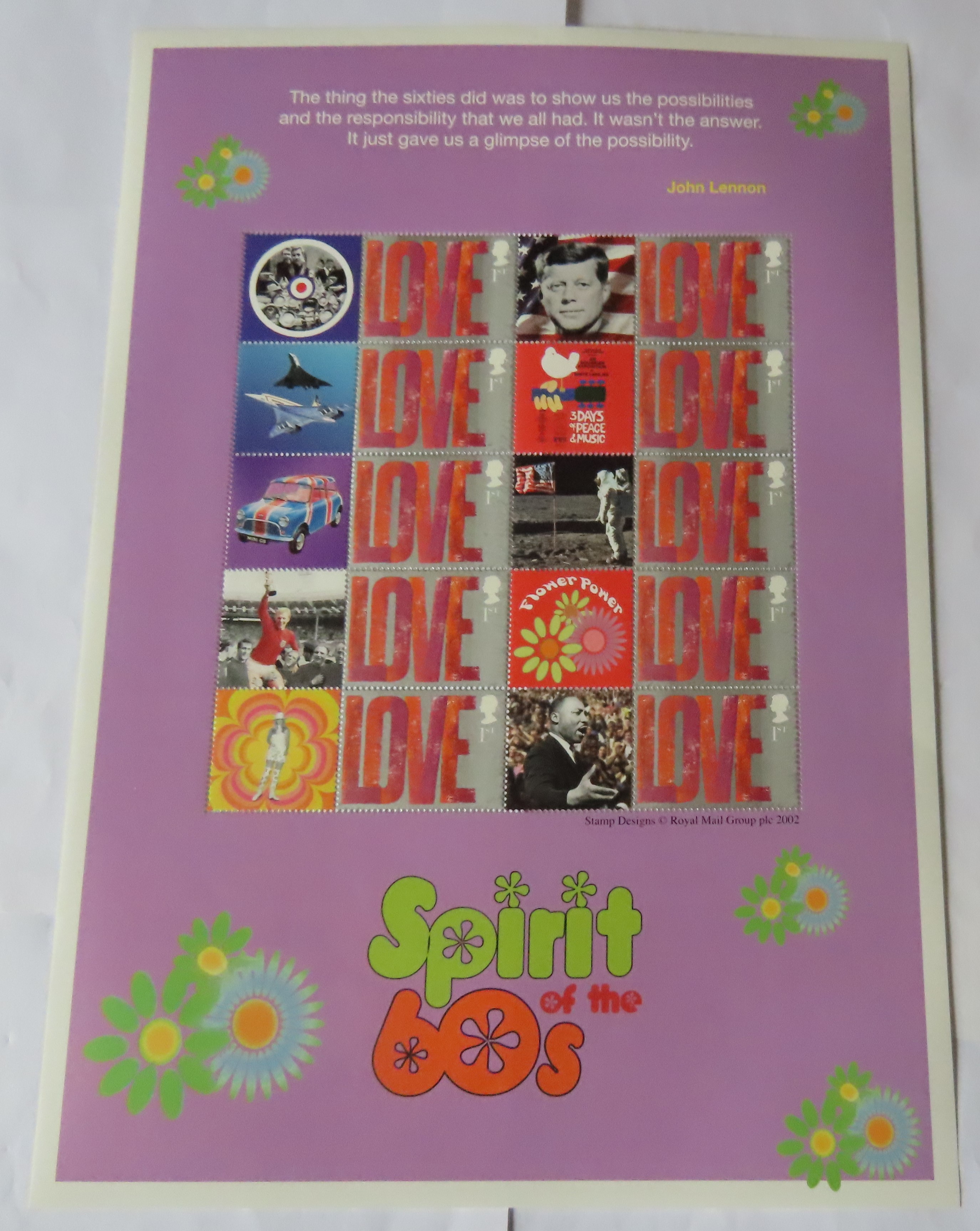 Great Britain 2006 'Spirit of the Sixties' Royal Mail Smilers Sheet / John Lennon Quote, 10 x Love