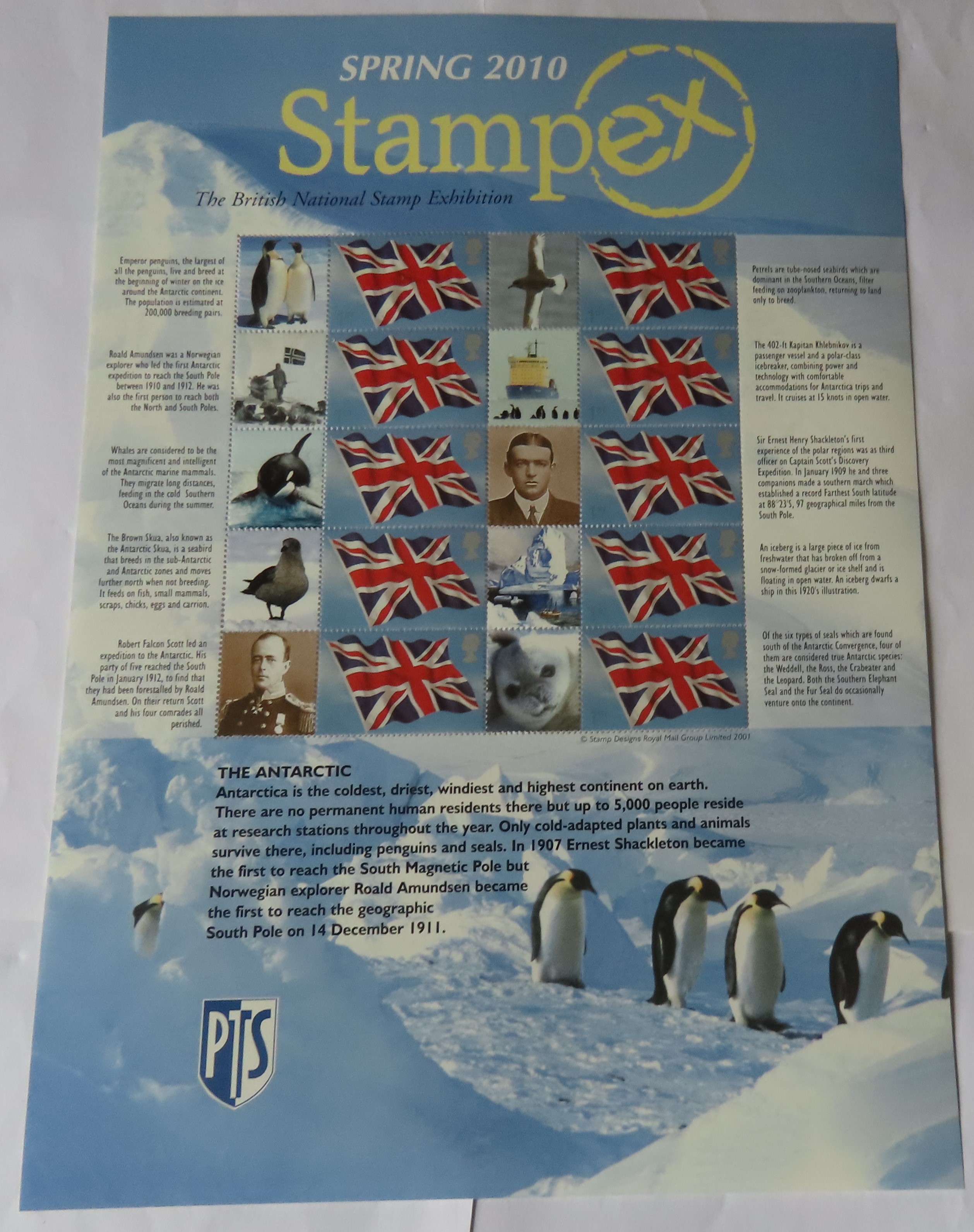 Great Britain 2010 Spring Stampex, Royal Mail Smilers Sheet, Antarctic Life and Ten x Union Jack