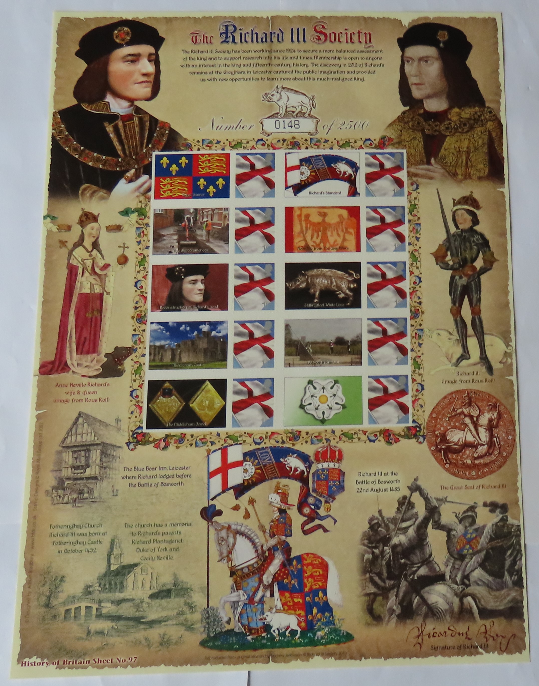 Great Britain 2013 The Richard III Society, Royal Mail / Bradbury History of Britain Sheet No. 97.
