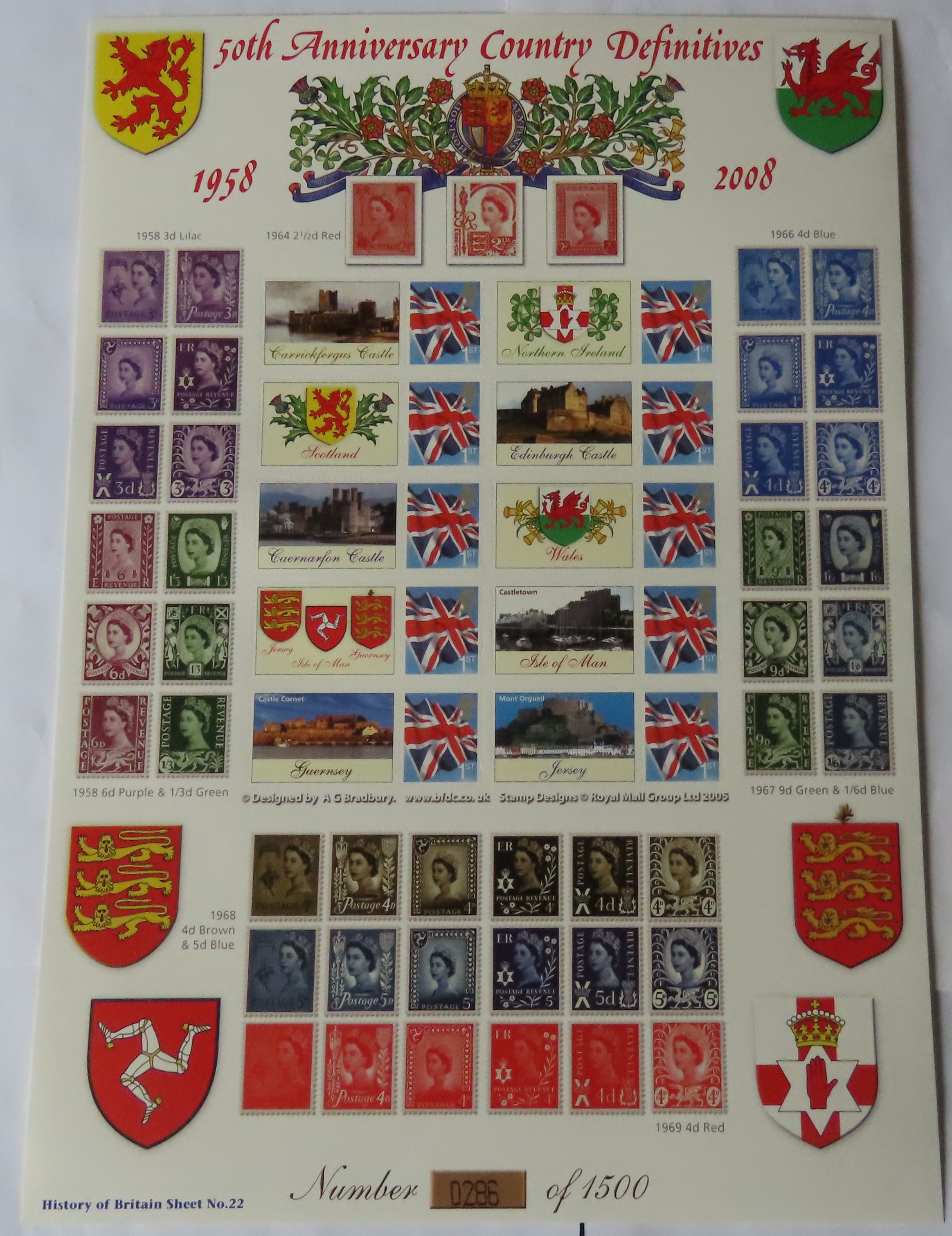 GB 2008 Country Definitive Stamps 50th year 1958-2008, Royal Mail / Bradbury History of Britain