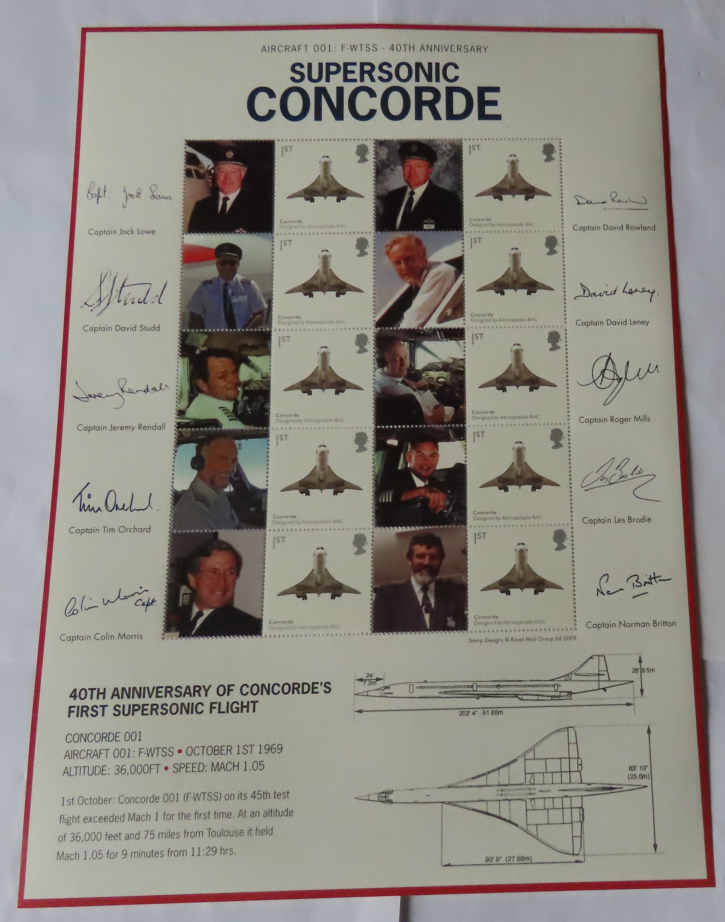 Great Britain 2009 Supersonic Concorde 40th Anniversary, Royal Mail Smilers Sheet, Ten Captains