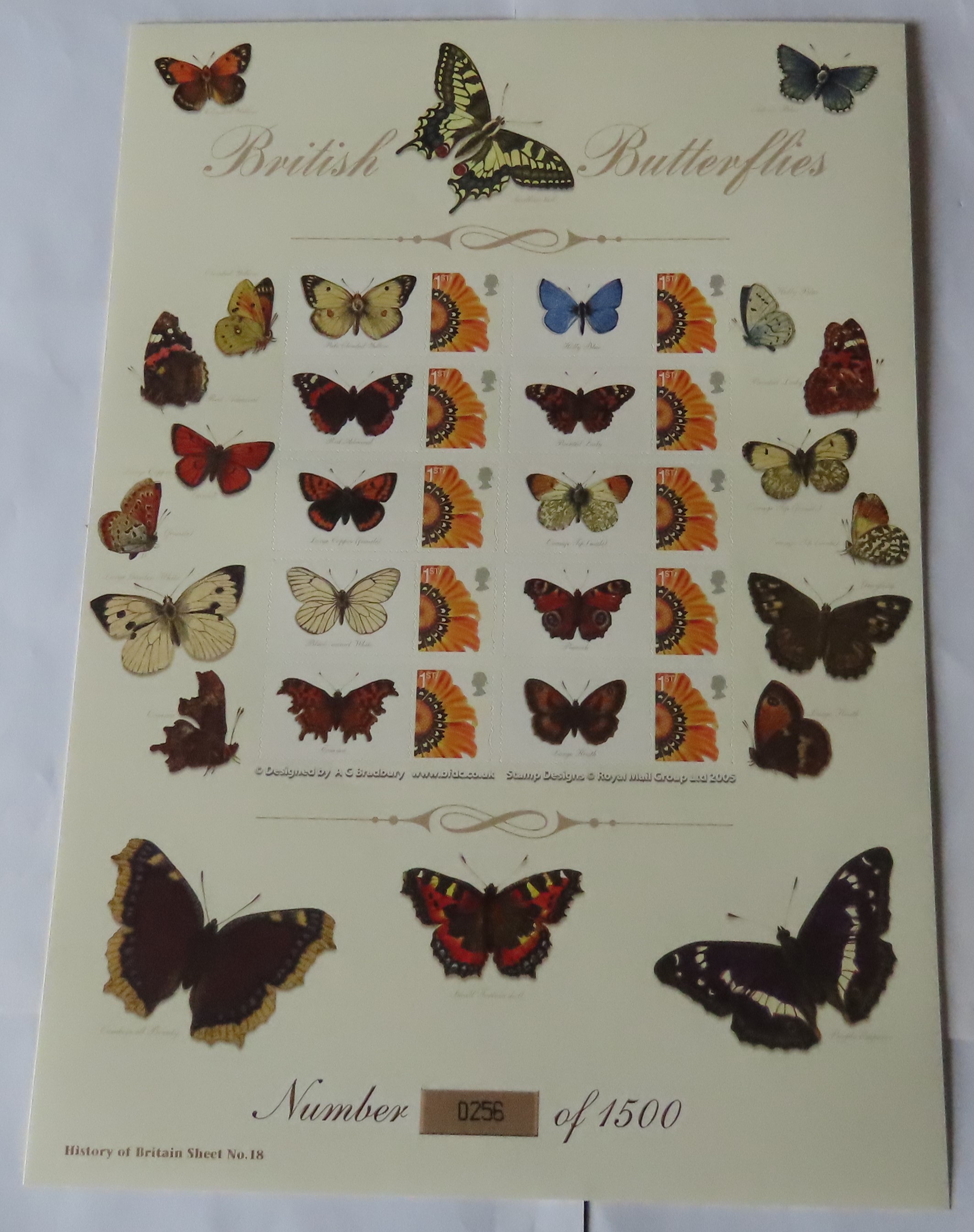 Great Britain 2008 British Butterflies Bradbury / Royal Mail 'History of Britain' Sheet No 18. Ten x