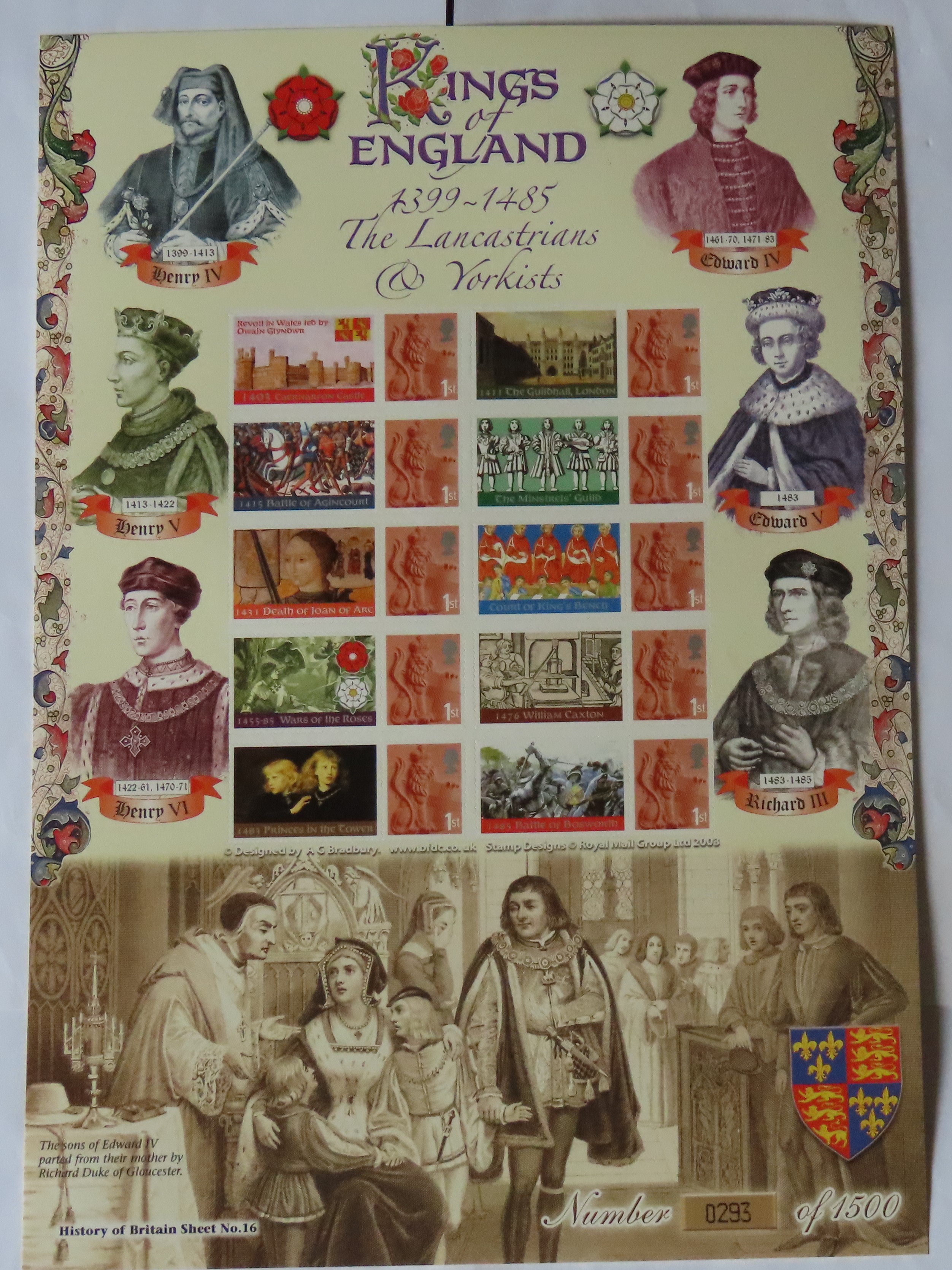 Great Britain 2007 Kings of England 1395-1485 Bradbury / Royal Mail 'History of Britain' Sheet No