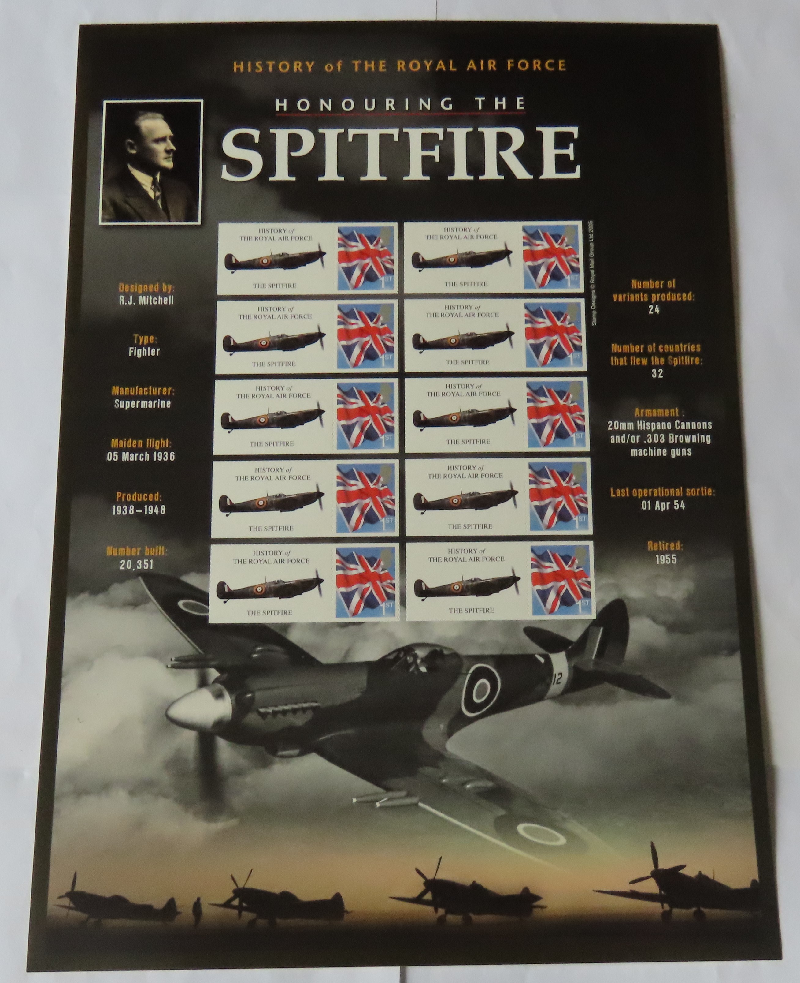 Great Britain 2007 Honouring the Spitfire / History of the RAF, Royal Mail Smilers Sheet, 10 x Union