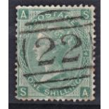 Great Britain 1865 1/- Green, Plate 4, SG101 fine used, Cat £275