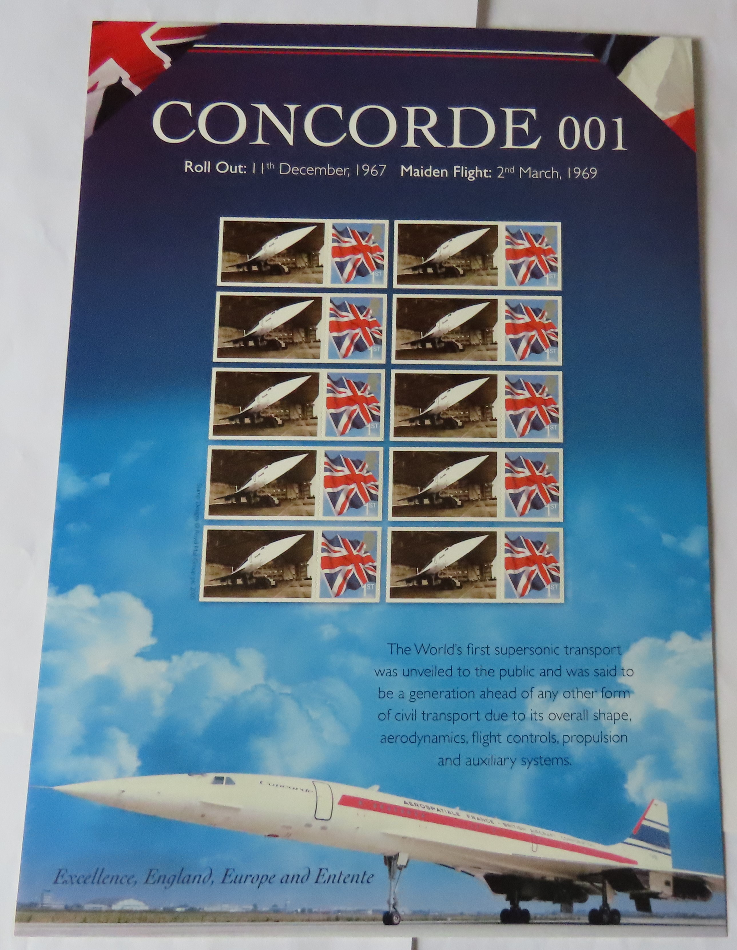 Great Britain 2007 Concorde 001 /Roll Out 1968 Maiden Flight 1969, Royal Mail Smilers Sheet, 10 x