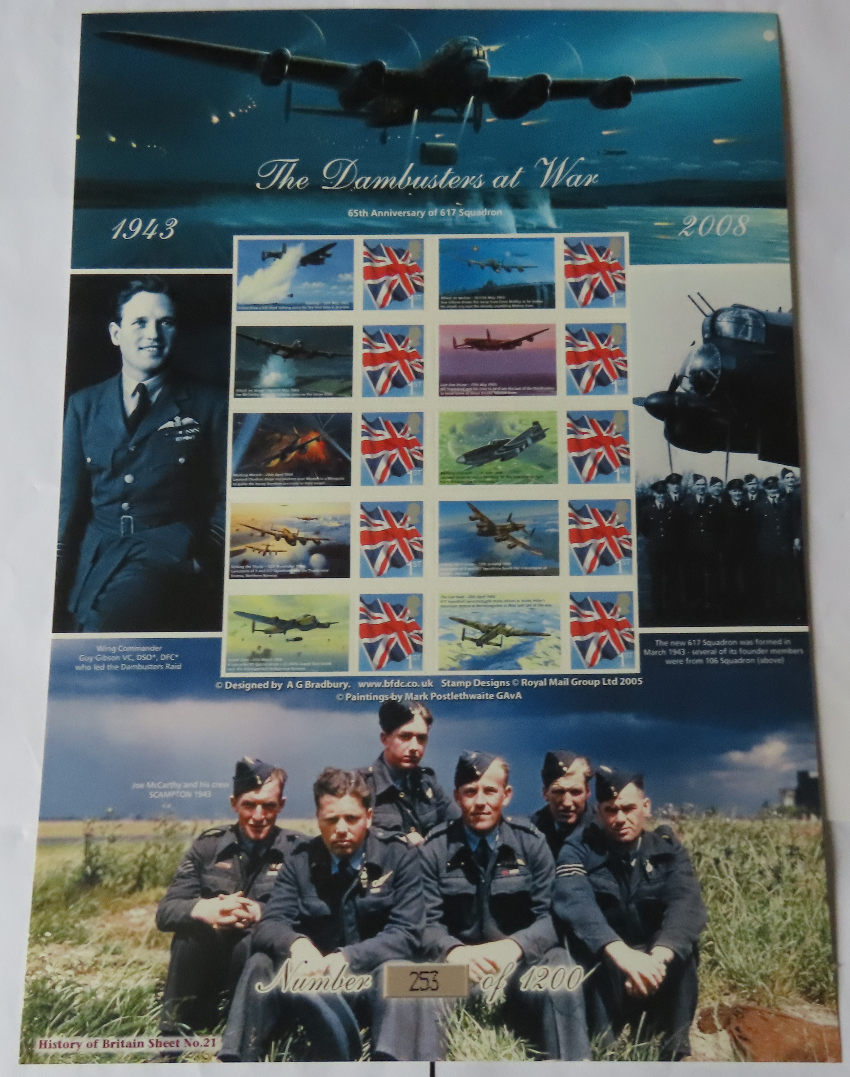 GB 2008 The Dam busters at War, Royal Mail / Bradbury History of Britain Sheet no 21. 10 x first