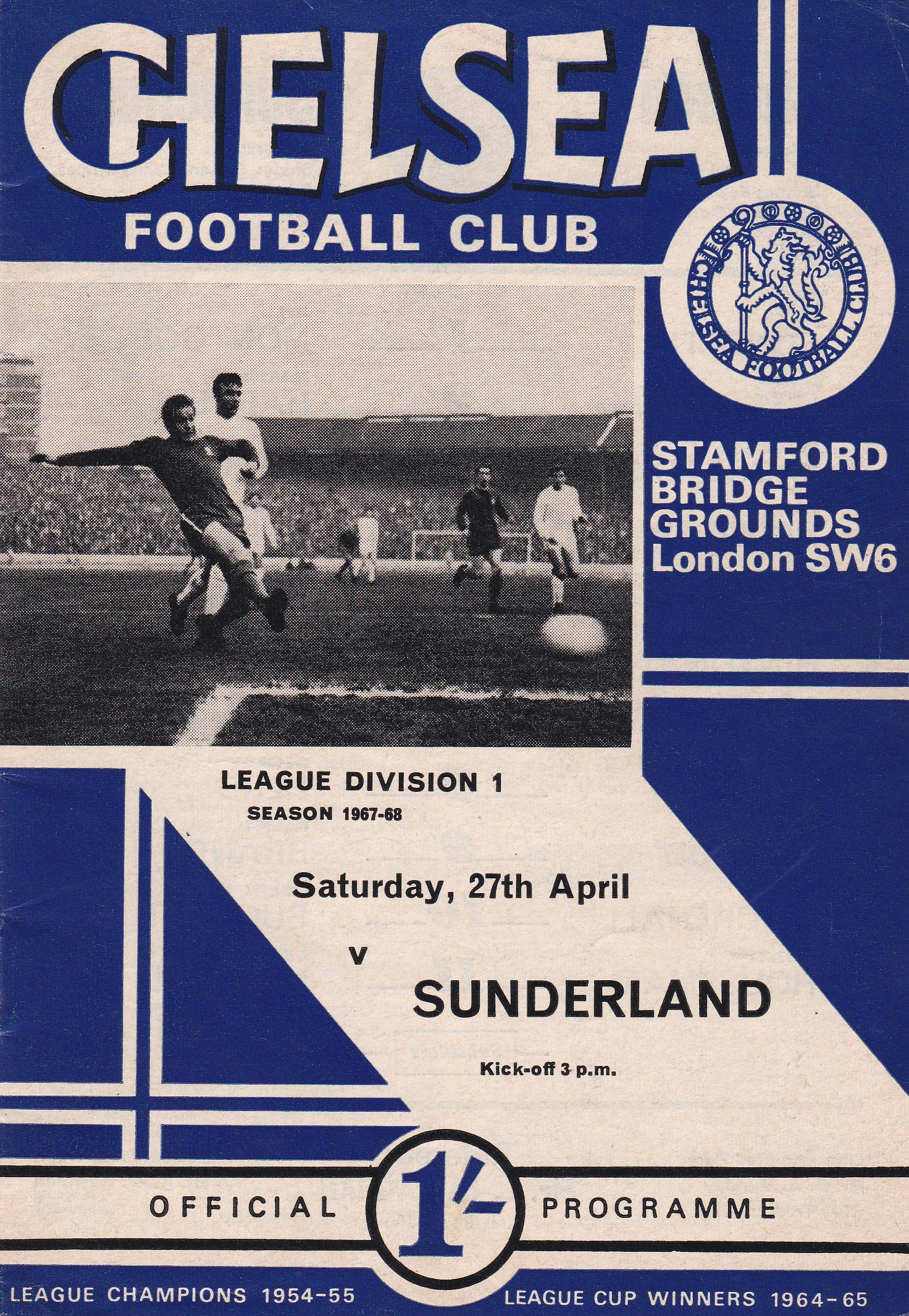 Chelsea v Sunderland 1968 April 27th League crossword completed in pen